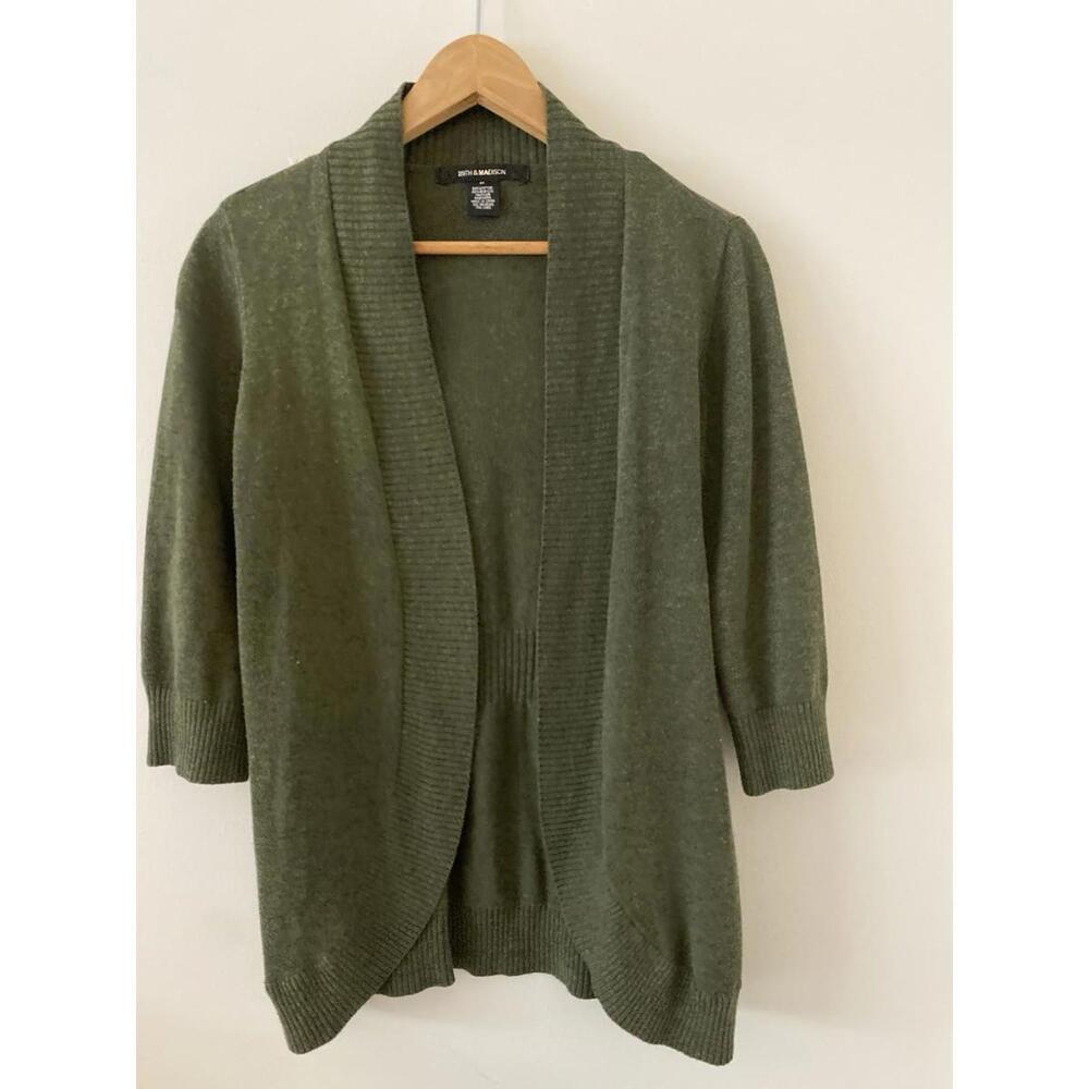 Cardigan Olive Green Women’s Medium Open Front 89th & Madison
